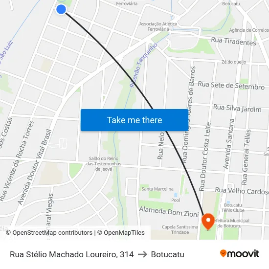 Rua Stélio Machado Loureiro, 314 to Botucatu map