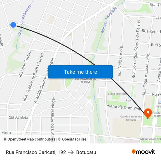 Rua Francisco Caricati, 192 to Botucatu map