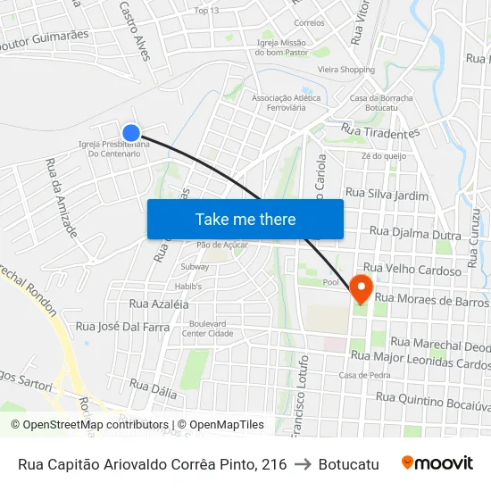 Rua Capitão Ariovaldo Corrêa Pinto, 216 to Botucatu map