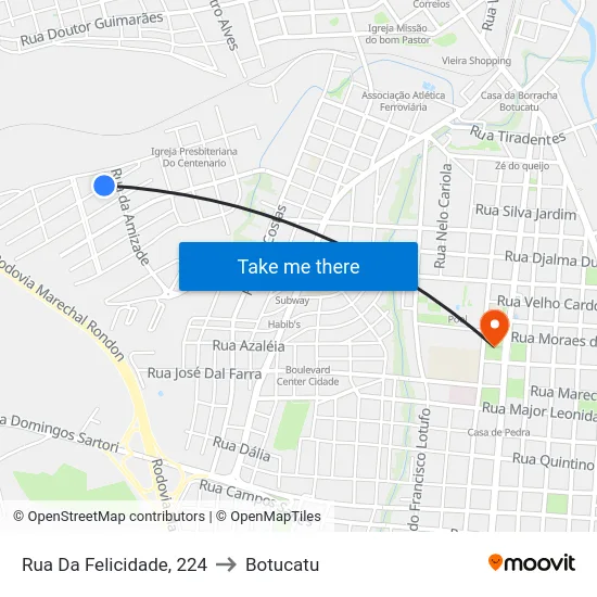 Rua Da Felicidade, 224 to Botucatu map