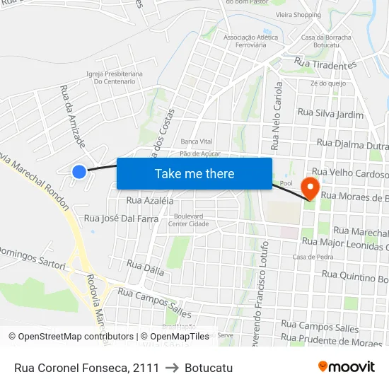 Rua Coronel Fonseca, 2111 to Botucatu map