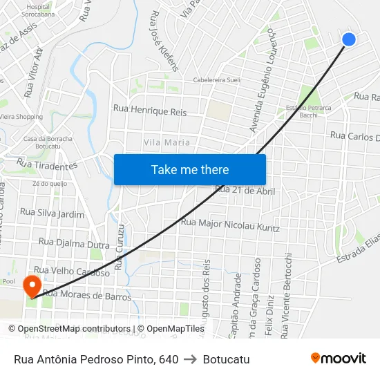 Rua Antônia Pedroso Pinto, 640 to Botucatu map