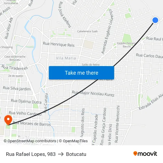 Rua Rafael Lopes, 983 to Botucatu map