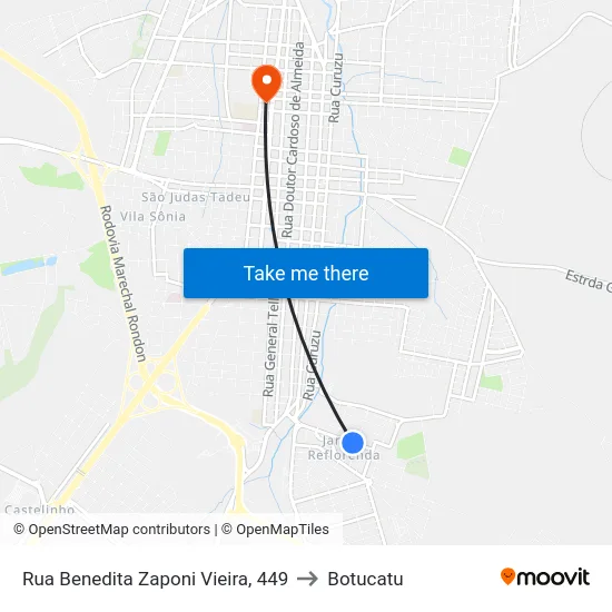 Rua Benedita Zaponi Vieira, 449 to Botucatu map