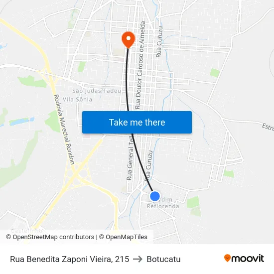 Rua Benedita Zaponi Vieira, 215 to Botucatu map