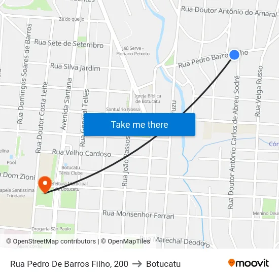 Rua Pedro De Barros Filho, 200 to Botucatu map