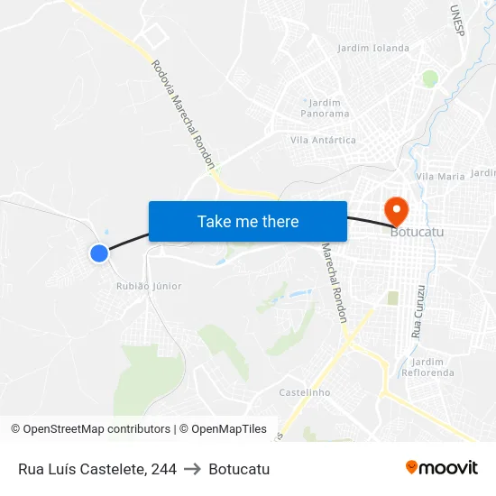 Rua Luís Castelete, 244 to Botucatu map