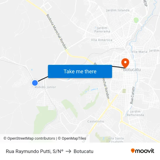 Rua Raymundo Putti, S/Nº to Botucatu map