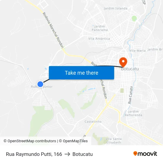Rua Raymundo Putti, 166 to Botucatu map