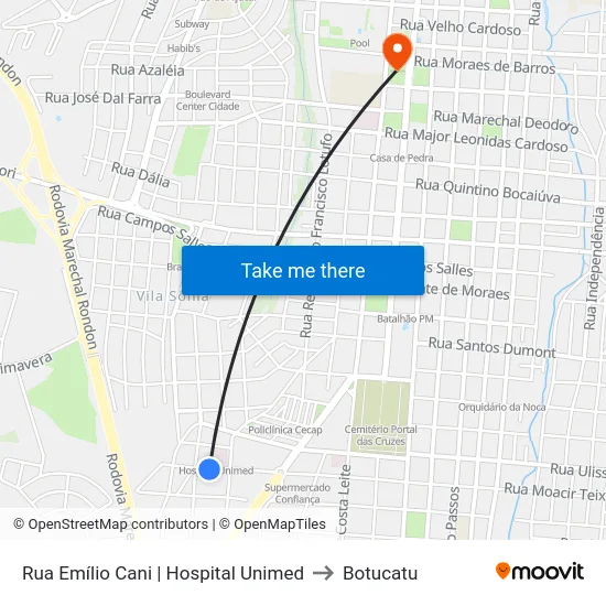 Rua Emílio Cani | Hospital Unimed to Botucatu map