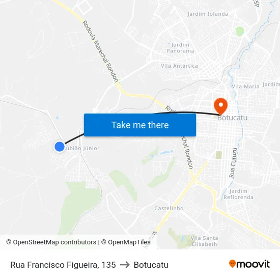 Rua Francisco Figueira, 135 to Botucatu map