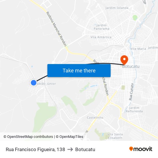 Rua Francisco Figueira, 138 to Botucatu map