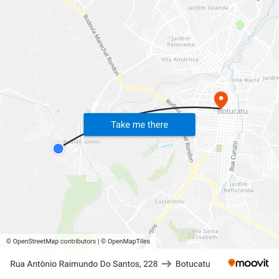 Rua Antônio Raimundo Do Santos, 228 to Botucatu map