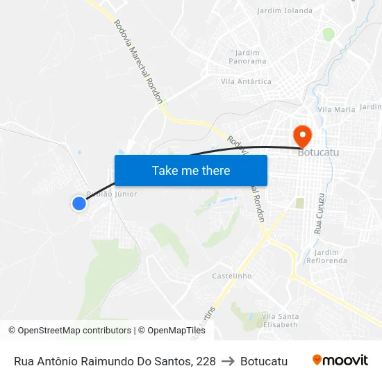 Rua Antônio Raimundo Do Santos, 228 to Botucatu map