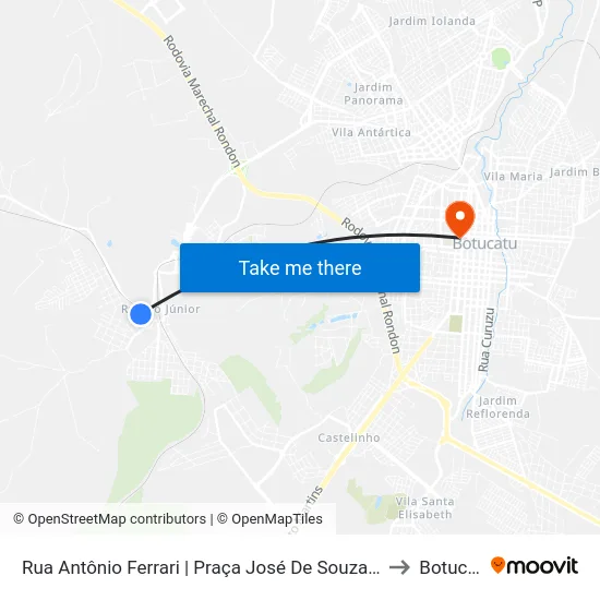 Rua Antônio Ferrari | Praça José De Souza Nogueira to Botucatu map