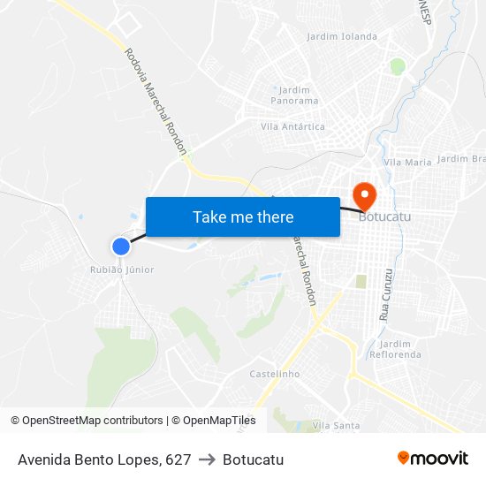 Avenida Bento Lopes, 627 to Botucatu map