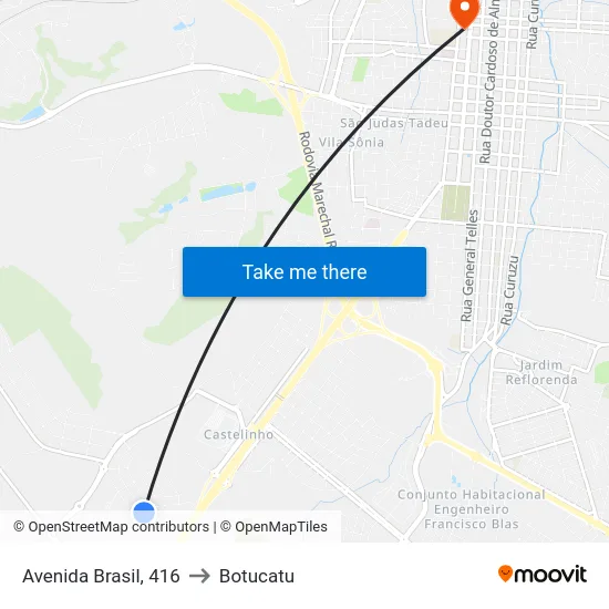 Avenida Brasil, 416 to Botucatu map