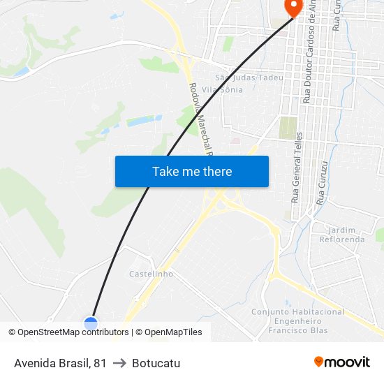 Avenida Brasil, 81 to Botucatu map