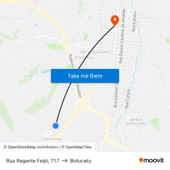 Rua Regente Feijó, 717 to Botucatu map