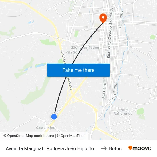 Avenida Marginal | Rodovia João Hipólito Martins to Botucatu map