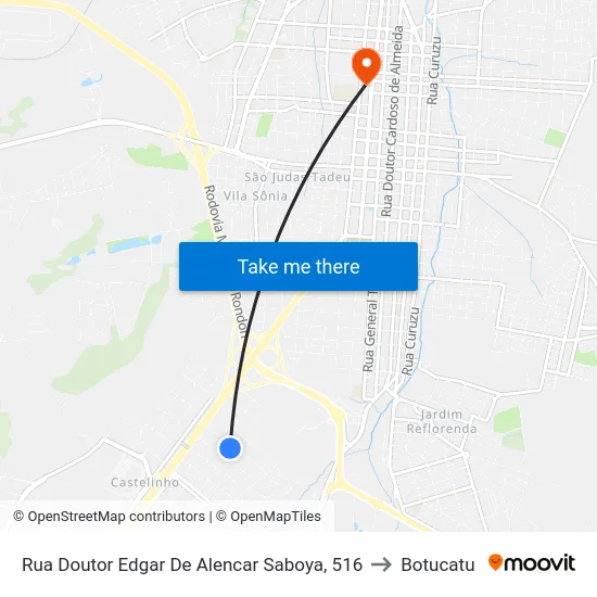 Rua Doutor Edgar De Alencar Saboya, 516 to Botucatu map
