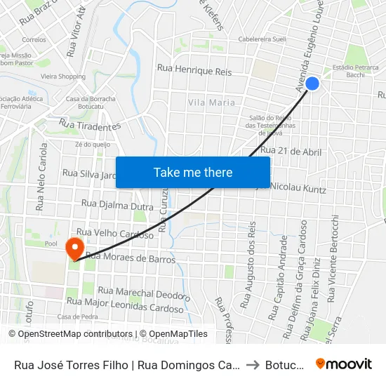Rua José Torres Filho | Rua Domingos Cariola to Botucatu map