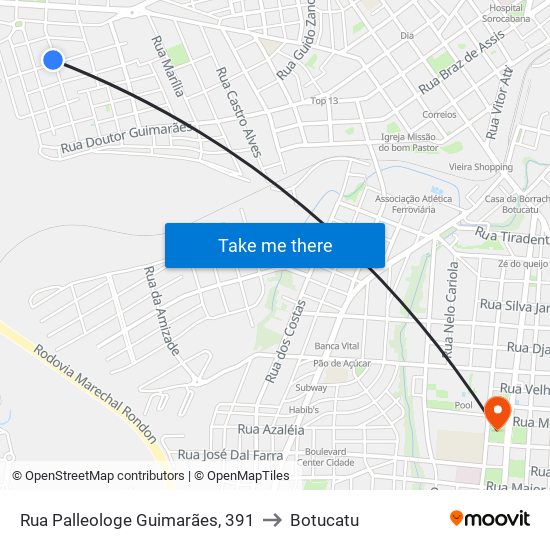 Rua Palleologe Guimarães, 391 to Botucatu map