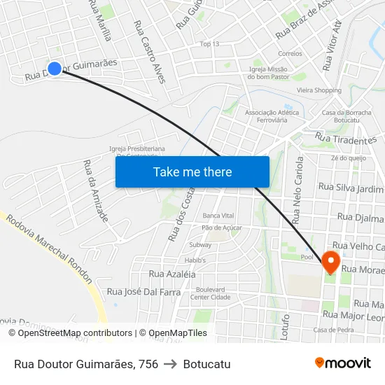 Rua Doutor Guimarães, 756 to Botucatu map