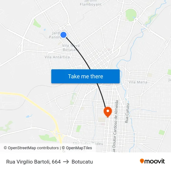 Rua Virgílio Bartoli, 664 to Botucatu map
