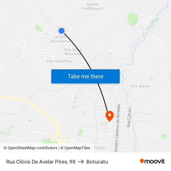 Rua Clóvis De Avelar Píres, 98 to Botucatu map