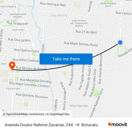 Avenida Doutor Nahime Zacarias, 244 to Botucatu map