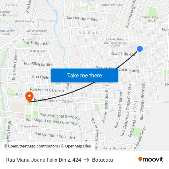 Rua Maria Joana Félix Diniz, 424 to Botucatu map
