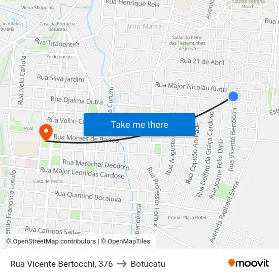 Rua Vicente Bertocchi, 376 to Botucatu map