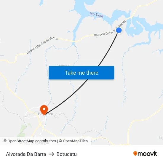Alvorada Da Barra to Botucatu map