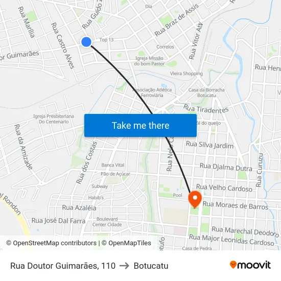 Rua Doutor Guimarães, 110 to Botucatu map