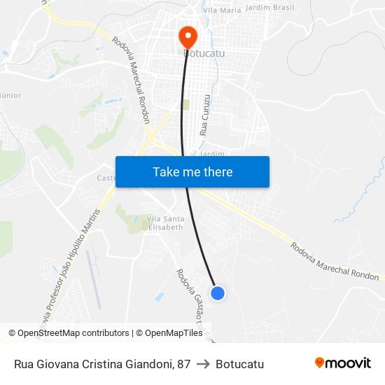 Rua Giovana Cristina Giandoni, 87 to Botucatu map