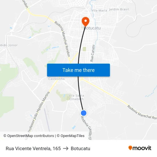 Rua Vicente Ventrela, 165 to Botucatu map