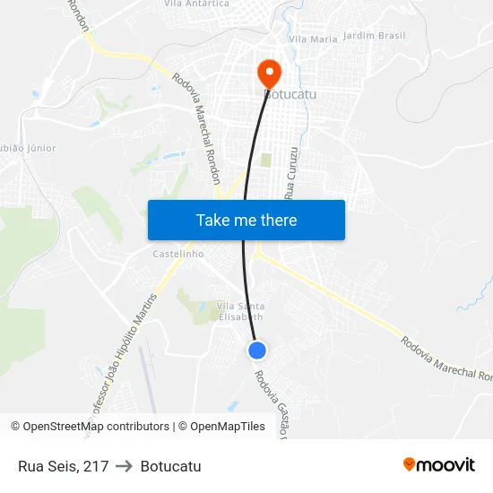 Rua Seis, 217 to Botucatu map