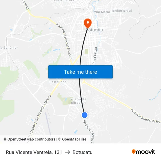 Rua Vicente Ventrela, 131 to Botucatu map