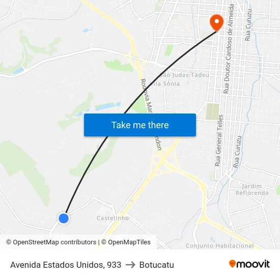 Avenida Estados Unidos, 933 to Botucatu map