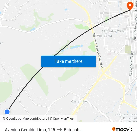 Avenida Geraldo Lima, 125 to Botucatu map