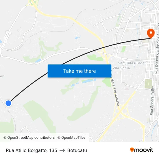 Rua Atilio Borgatto, 135 to Botucatu map