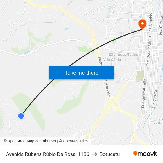 Avenida Rúbens Rúbio Da Rosa, 1186 to Botucatu map