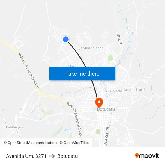 Avenida Um, 3271 to Botucatu map