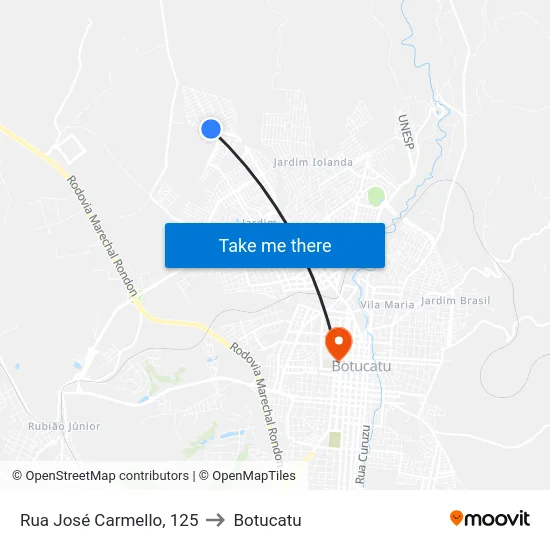 Rua José Carmello, 125 to Botucatu map