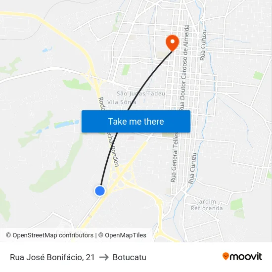 Rua José Bonifácio, 21 to Botucatu map