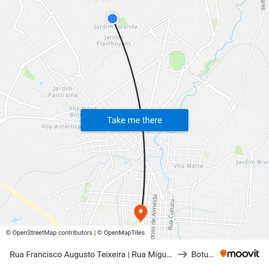 Rua Francisco Augusto Teixeira | Rua Miguel Soler Caparros to Botucatu map