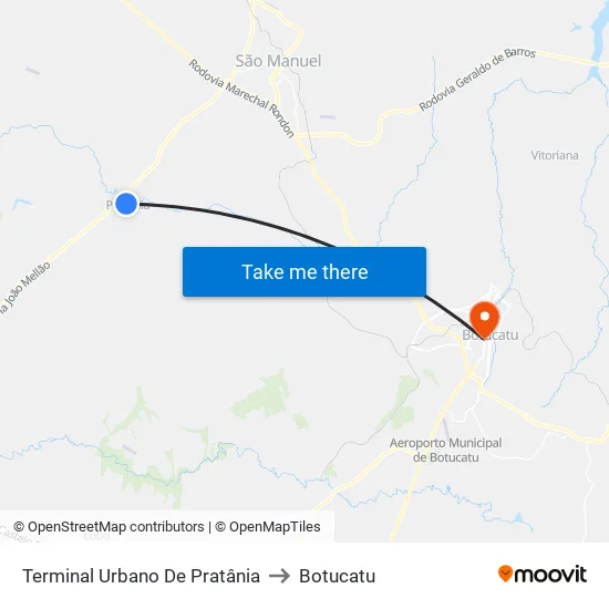 Terminal Urbano De Pratânia to Botucatu map
