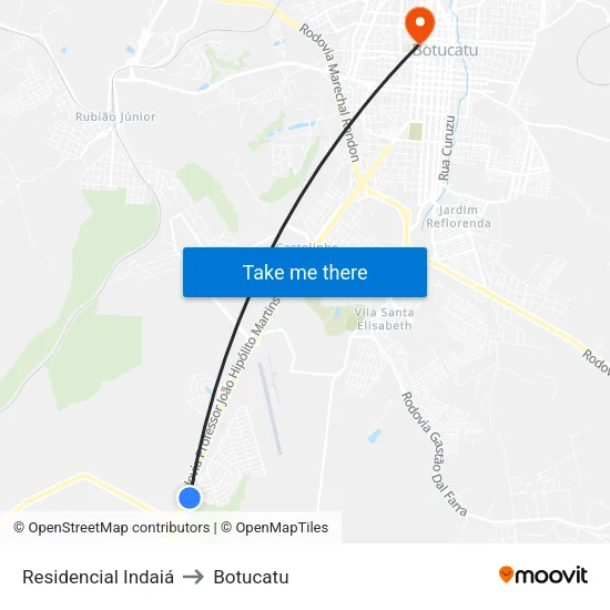 Residencial Indaiá to Botucatu map