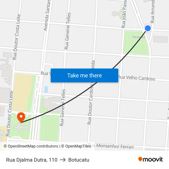 Rua Djalma Dutra, 110 to Botucatu map
